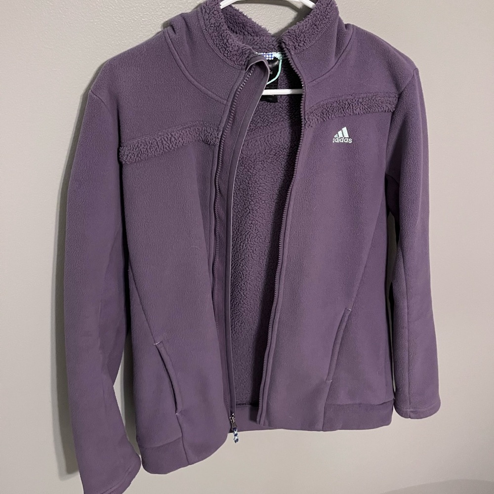 Purple Adidas Fuzzy Zip Up Jacket